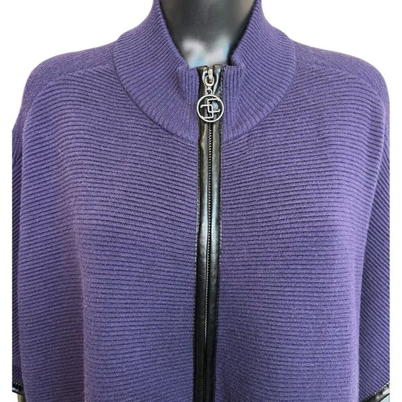 ✨ Chico’s Deep Purple Ribbed Zip-Front Ruana Cape Sweater – S/M - Picture 7 of 10